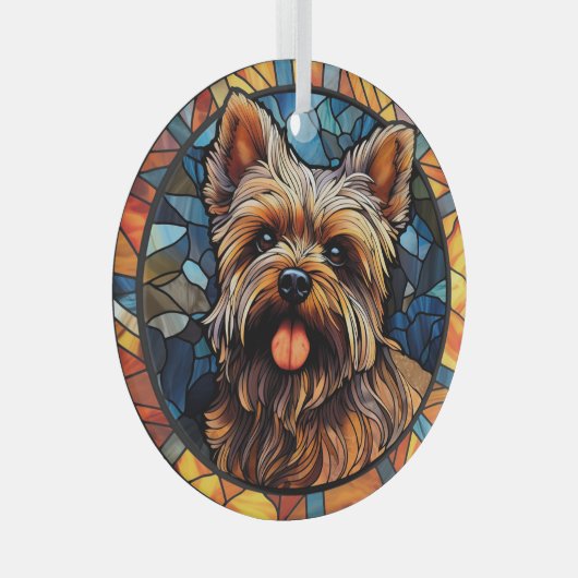 Yorkshire Terrier met kleuring Glas Ornament (Voorkant Rechts)