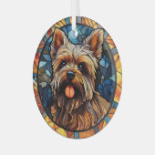 Yorkshire Terrier met kleuring Glas Ornament (Voorkant links)