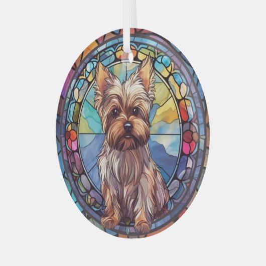 Yorkshire Terrier met kleuring Glas Ornament (Voorkant links)