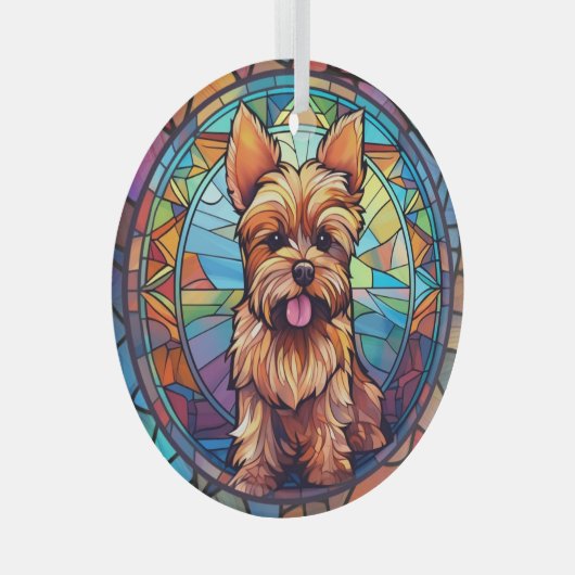 Yorkshire Terrier met kleuring Glas Ornament (Voorkant Rechts)