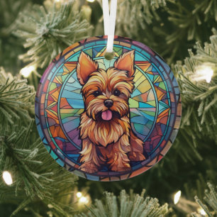 Yorkshire Terrier met kleuring Glas Ornament
