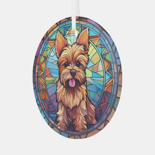 Yorkshire Terrier met kleuring Glas Ornament (Voorkant links)