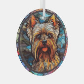 Yorkshire Terrier met kleuring Glas Ornament (Voorkant Rechts)