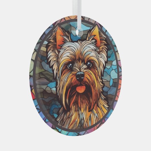 Yorkshire Terrier met kleuring Glas Ornament (Voorkant Rechts)