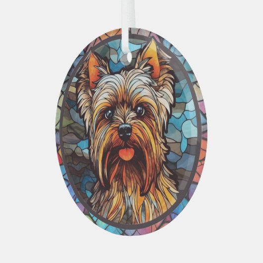 Yorkshire Terrier met kleuring Glas Ornament (Voorkant links)