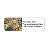 Yorkshire Terrier met Pansies Etiket (Voorkant)