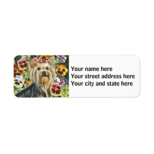 Yorkshire Terrier met Pansies Etiket