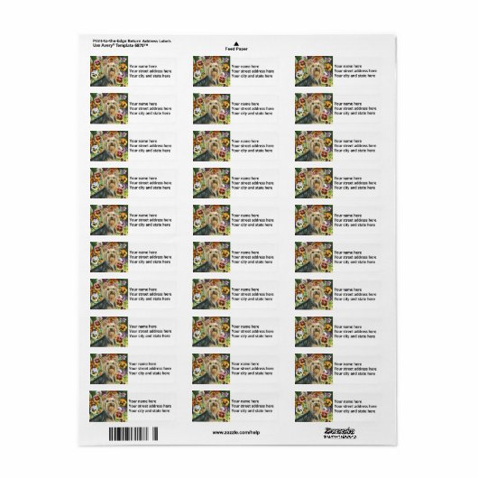 Yorkshire Terrier met Pansies Etiket (Full Sheet)