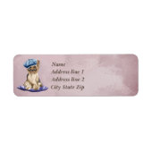 Yorkshire Terrier met Pet op Paarse Pillow Etiket (Voorkant)