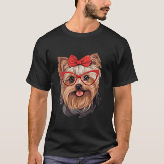 Yorkshire Terrier met rode bril en hoofdband T-shirt