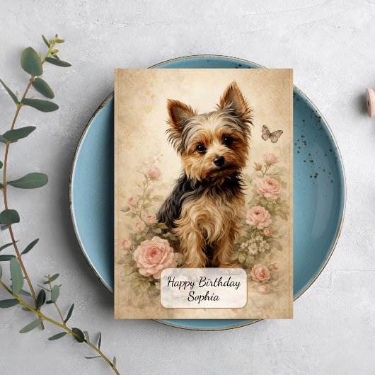 Yorkshire Terrier met Rozen Kaart