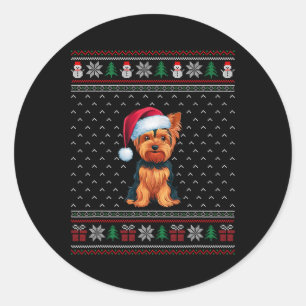 Yorkshire Terriër met Santa Hat Ugly Xmas Dog Ronde Sticker