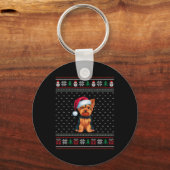 Yorkshire Terriër met Santa Hat Ugly Xmas Dog Sleutelhanger (Voorkant)