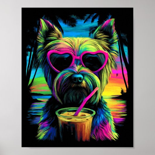 Yorkshire Terrier met Sungles Iced Coffee Zomer Poster (Voorkant)