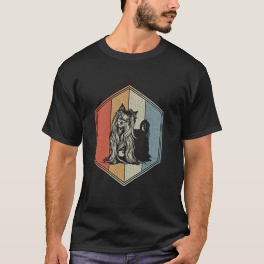 Yorkshire Terrier met verontruste design retro hon T-shirt (Voorkant)