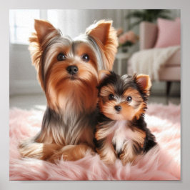 Yorkshire Terrier moeder en haar puppy Poster