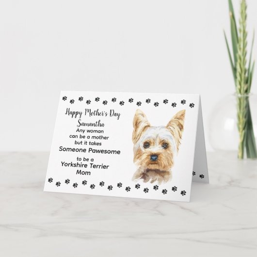 Yorkshire Terrier Moeder Monogram Naam Moederdag Feestdagen Kaart (Voorkant)