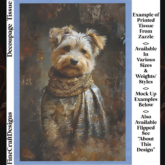 Yorkshire Terrier Olie Schilderij Decoupage Rechts Tissuepapier