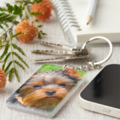 Yorkshire Terrier omhoog kijkend Sleutelhanger (Voorkant Rechts)