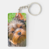 Yorkshire Terrier omhoog kijkend Sleutelhanger (achterkant)