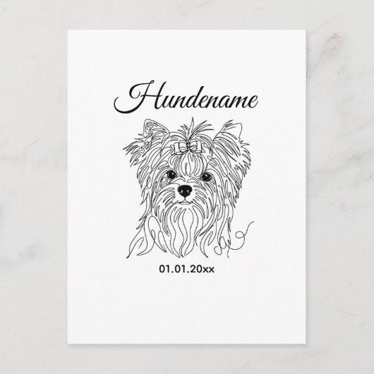 Yorkshire Terrier one line art customizable dog Briefkaart (Voorkant)