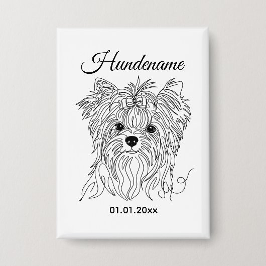 Yorkshire Terrier one line art customizable dog Button (Voorkant)