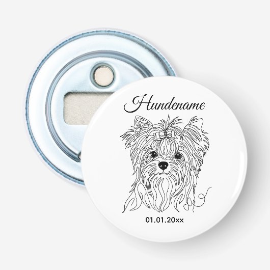 Yorkshire Terrier one line art customizable dog Button Flesopener (Voorkant)