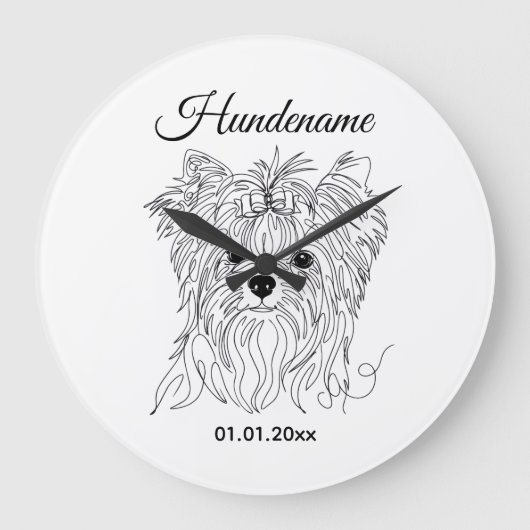 Yorkshire Terrier one line art customizable dog Grote Klok (Voorkant)