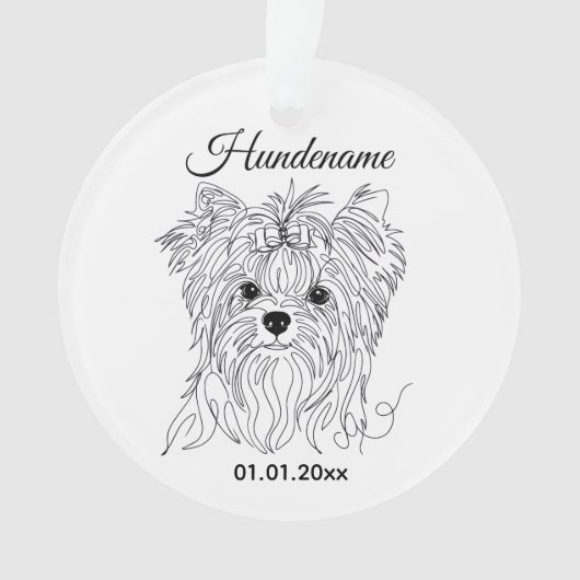 Yorkshire Terrier one line art customizable dog Ornament (voorkant)