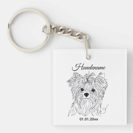 Yorkshire Terrier one line art customizable dog Sleutelhanger (voorkant)