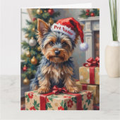 Yorkshire Terrier op cadeaus met kerstmuts Kaart (Voorkant)