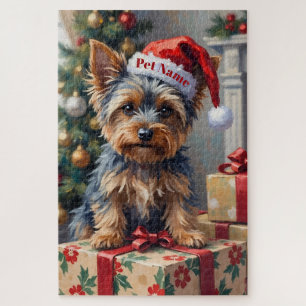 Yorkshire Terrier op cadeaus met kerstmuts Legpuzzel