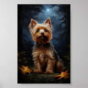 Yorkshire Terrier op een maanverlichte nacht Poster