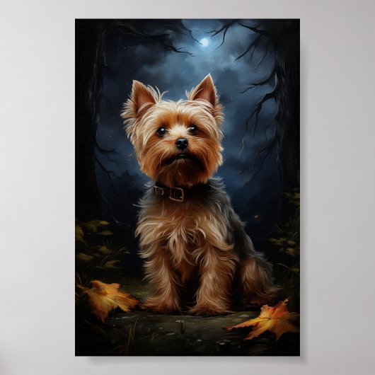 Yorkshire Terrier op een maanverlichte nacht Poster (Voorkant)