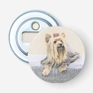 Yorkshire Terrier Painting - Cute Original Dog Art Button Flesopener