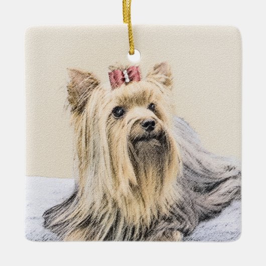 Yorkshire Terrier Painting - Cute Original Dog Art Keramisch Ornament (Voorkant)