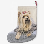 Yorkshire Terrier Painting - Cute Original Dog Art Kleine Kerstsok (Achterkant)