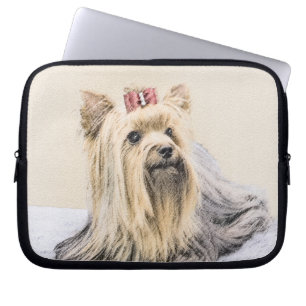 Yorkshire Terrier Painting - Cute Original Dog Art Laptop Sleeve