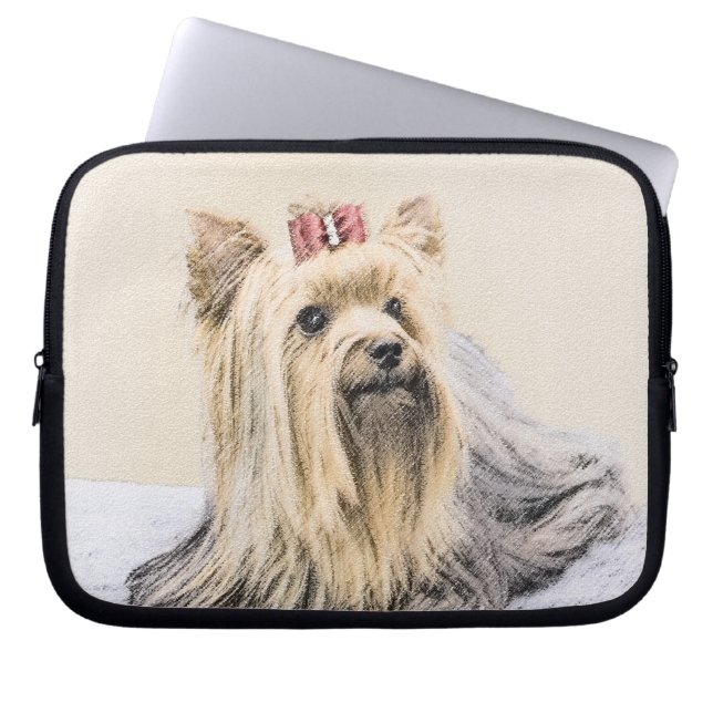 Yorkshire Terrier Painting - Cute Original Dog Art Laptop Sleeve (Voorkant)