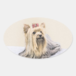 Yorkshire Terrier Painting - Cute Original Dog Art Ovale Sticker