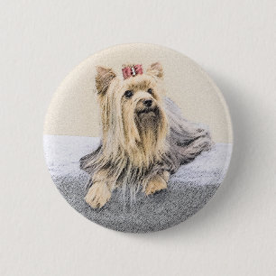 Yorkshire Terrier Painting - Cute Original Dog Art Ronde Button 5,7 Cm