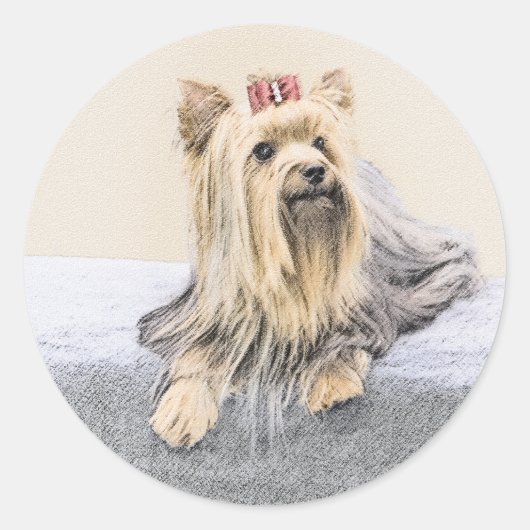 Yorkshire Terrier Painting - Cute Original Dog Art Ronde Sticker (Voorkant)