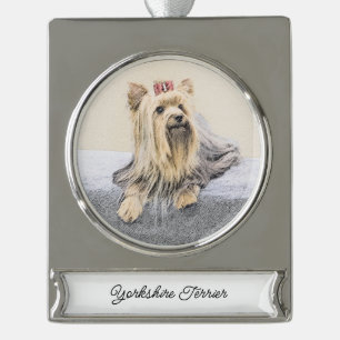 Yorkshire Terrier Painting - Cute Original Dog Art Verzilverd Banner Ornament