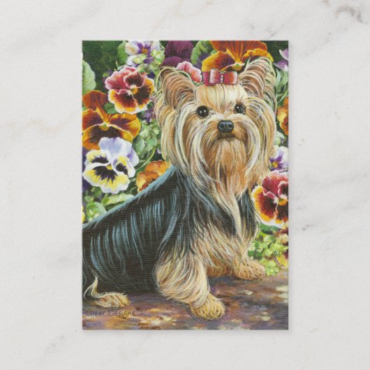 Yorkshire Terrier & Pansies Painting Visitekaartje (Voorkant)