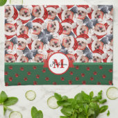 Yorkshire Terrier Patroon Monogram Kerstdag Hond Theedoek (Gevouwen)