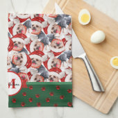 Yorkshire Terrier Patroon Monogram Kerstdag Hond Theedoek (Quarter Fold)
