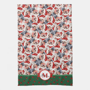 Yorkshire Terrier Pattern Monogram Kersthond Theedoek