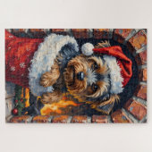 Yorkshire Terrier Peeking from Christmas Stocking Legpuzzel (Horizontaal)