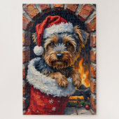 Yorkshire Terrier Peeking from Christmas Stocking  Legpuzzel (Verticaal)