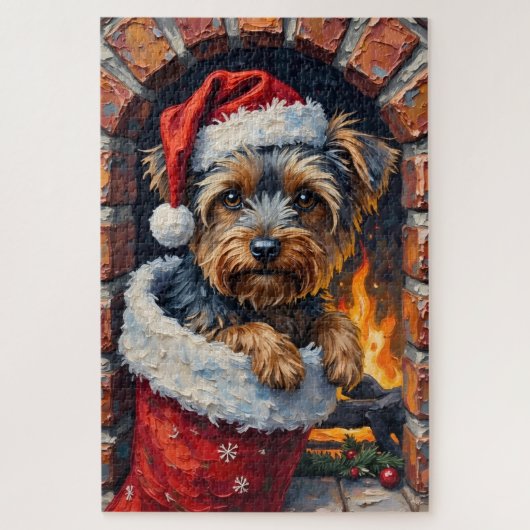 Yorkshire Terrier Peeking from Christmas Stocking Legpuzzel (Verticaal)